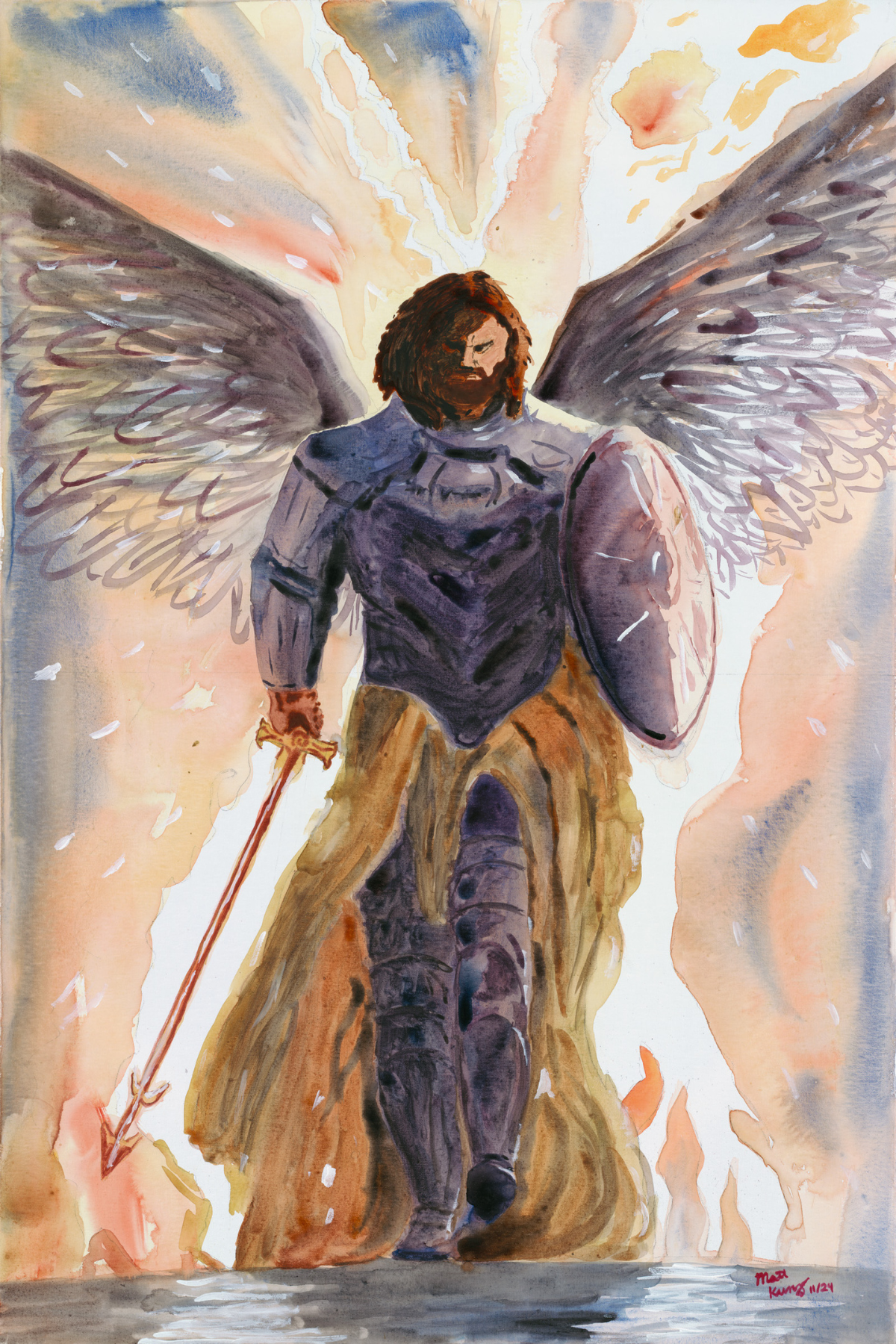Saint Michael the Archangel - Original Painting 24" by 36" Watercolor on Canvas